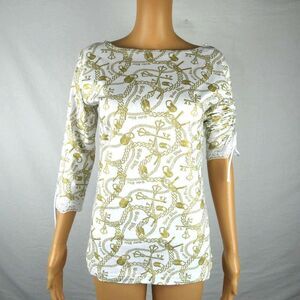 Baby Phat Y2K Vintage 3/4 Sleeve All Over Gold Graphic Print Blouse Top Shirt Md